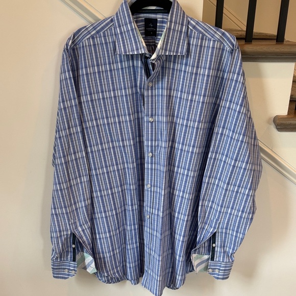 Tailorbyrd Blue and White Plaid Men's Shirt - Picture 1 of 6